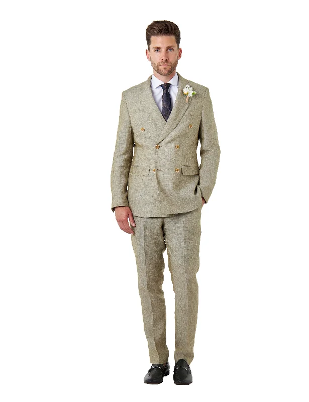 Tailored Fit Sage Green Linen Double Breasted Suit