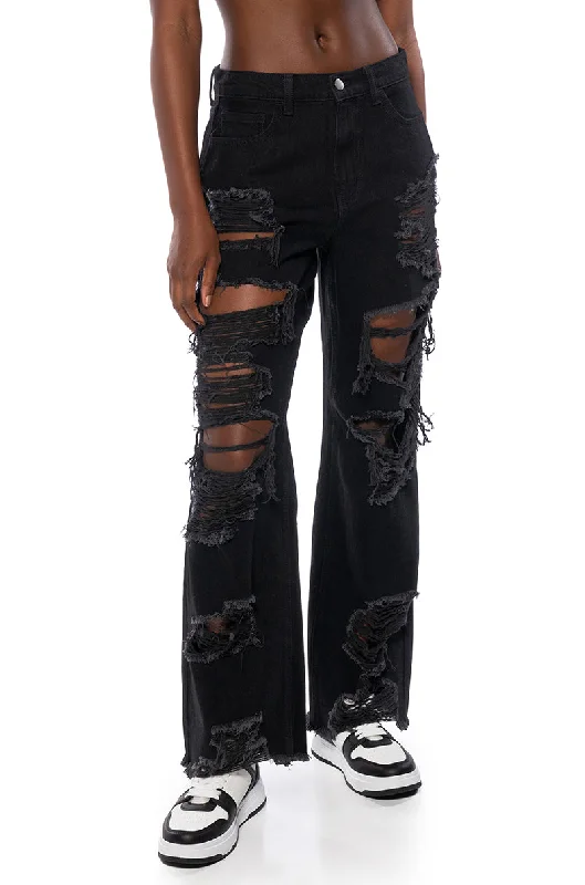 ELLA BELLA HIGH RISE WIDE LEG DISTRESSED JEANS