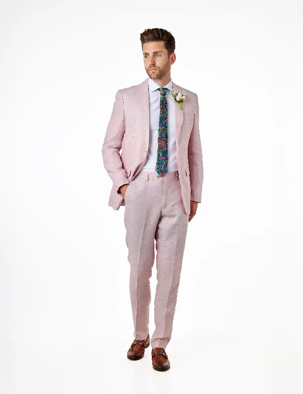 Pink Pure Linen Tailored Fit Summer Suit