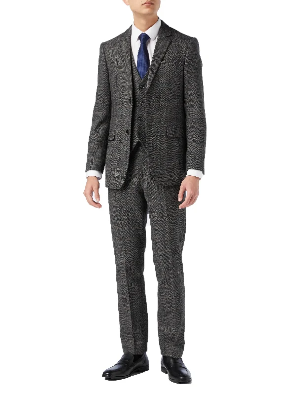 Grey Tweed Check Herringbone Suit