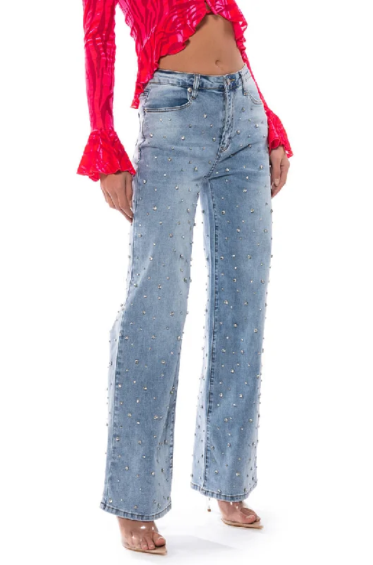 JOANIE EMBELLISHED WIDE LEG JEANS