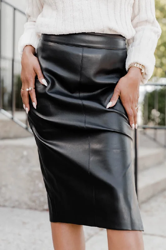 Brilliant Idea Black Faux Leather Midi Skirt FINAL SALE