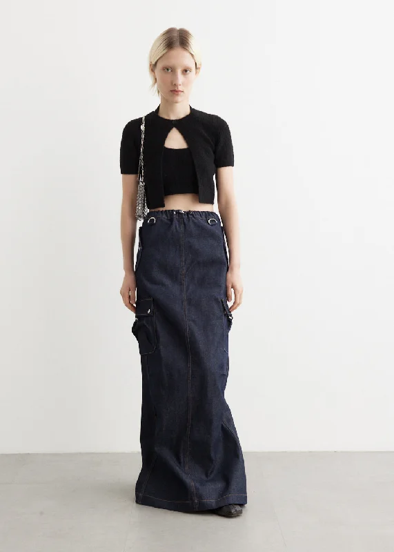 Denim Cargo Maxi Skirt