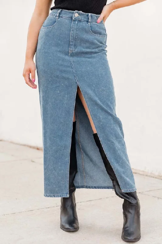 In Awe Light Wash Denim Midi Skirt FINAL SALE