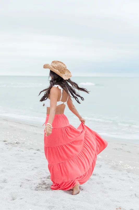 Summer Dream Coral Tiered Maxi Skirt