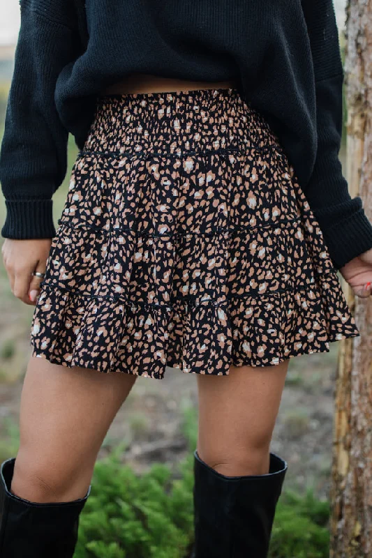 Through The Garden Black Leopard Mini Skort