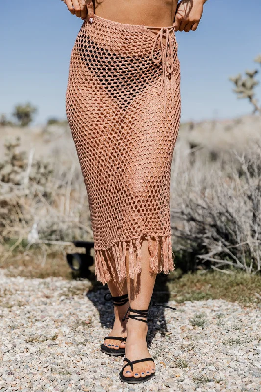 Young Wild And Free Copper Crochet Midi Skirt With Fringe Hem FINAL SALE