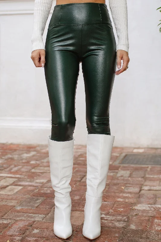 Zephyr Hunter Green Vegan Leather Leggings