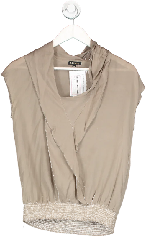 Escada Brown Ruffle Front Silk Top UK 6