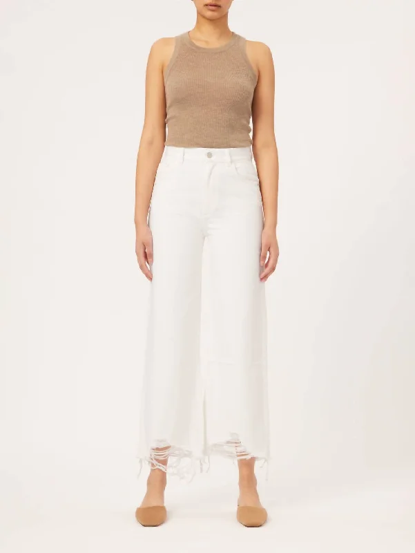 Hepburn Wide Leg High Rise Vintage Ankle Jeans In White Distressed