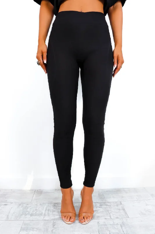 On My High Horse - Black Ribbed Crossover Waistband Leggings