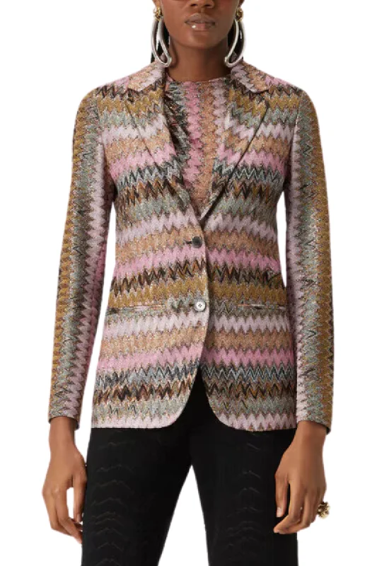 Lamé Chevron Knit Blazer