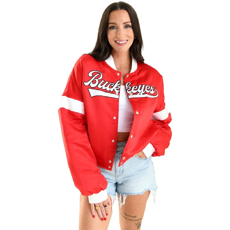 Ladies Ohio State Buckeyes Varsity Satin Scarlet Jacket