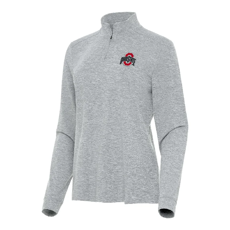 Ladies Ohio State Buckeyes 1/4 Zip Mock Heather Gray Jacket