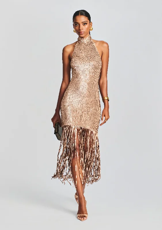 Renzo Sequin Fringe Crochet Dress