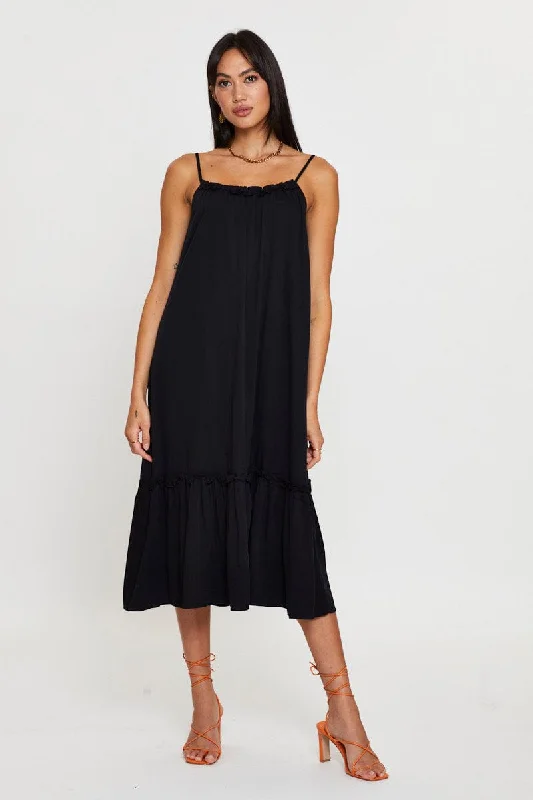 Black A Line Dress Sleeveless Midi