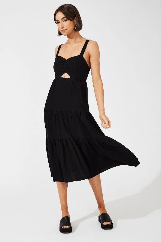 Black Midi Dress Sleeveless Cut Out