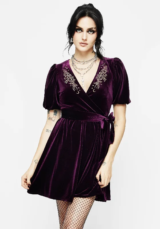 Hera Embroidered Mini Wrap Dress