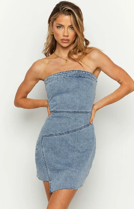 Jasmine Mid Wash Denim Wrap Front Mini Dress