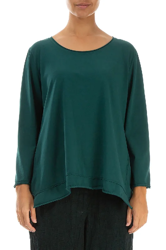 Asymmetric Hem Emerald Cotton Blouse