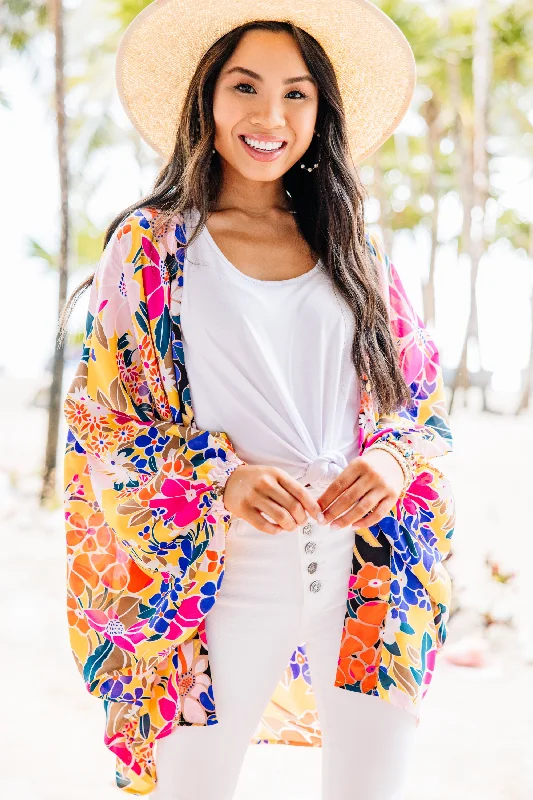 Bring The Drama Lemon Yellow Floral Kimono