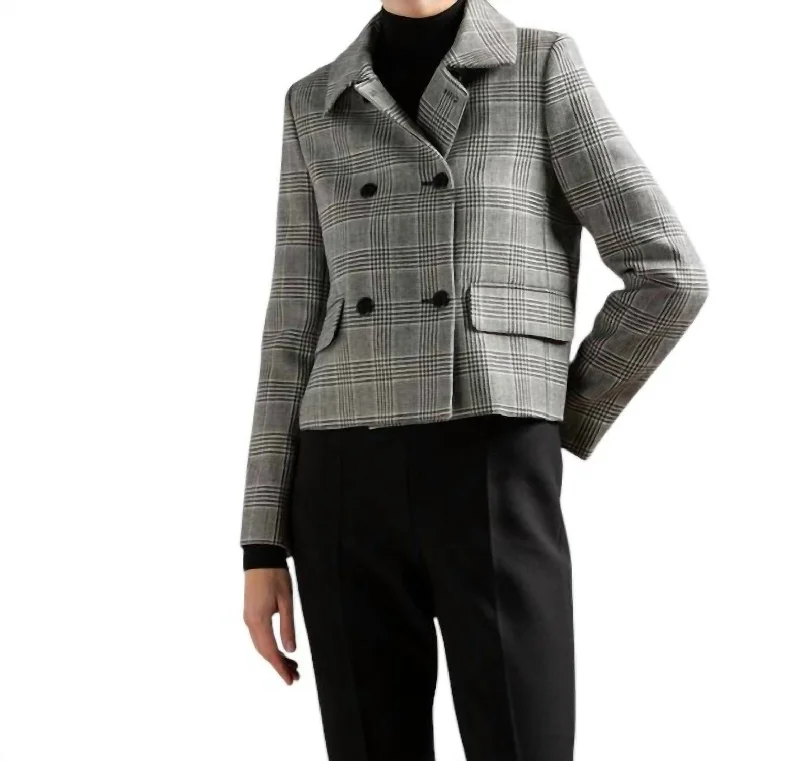 Facella Double Breasted Plaid Jacket In White/black