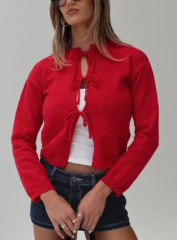 Genova Tie Up Cardigan Red