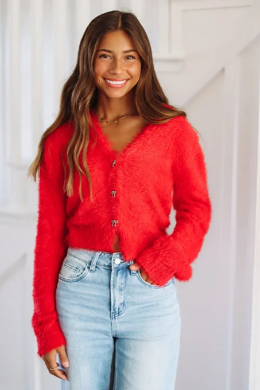 It's Forever Bow Cardigan - Red