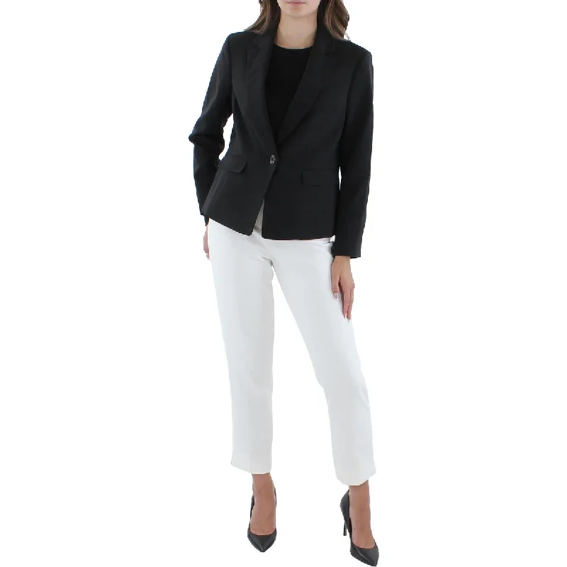 Petites Womens Knit Long Sleeves One-Button Blazer