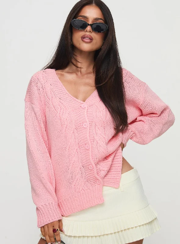 Sezza Cable Knit Cardigan Baby Pink