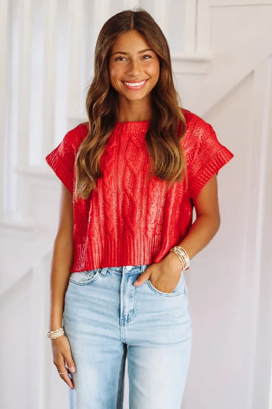 Shine On Glam Crop Sweater - Red