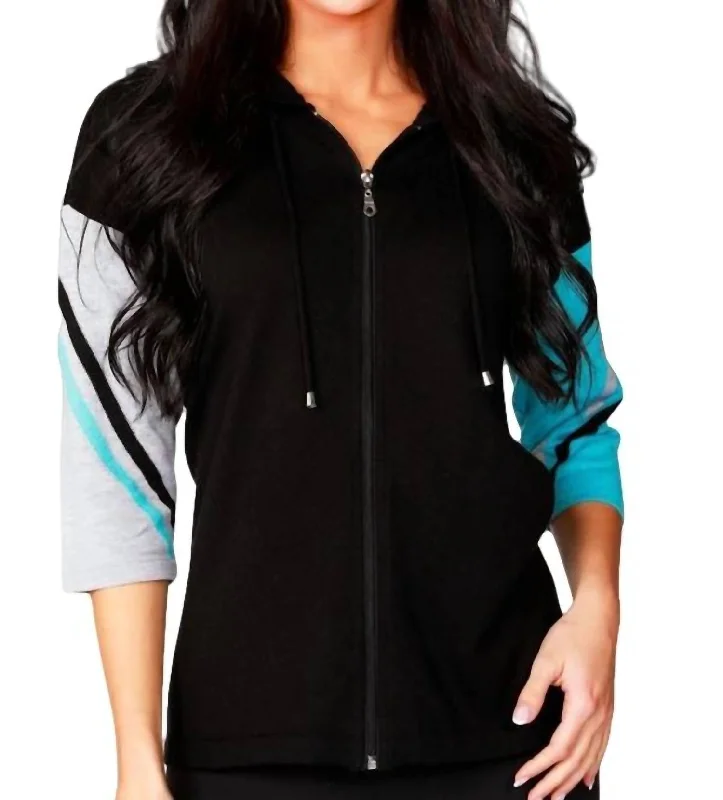 Stripe Sleeve Hoodie In Black