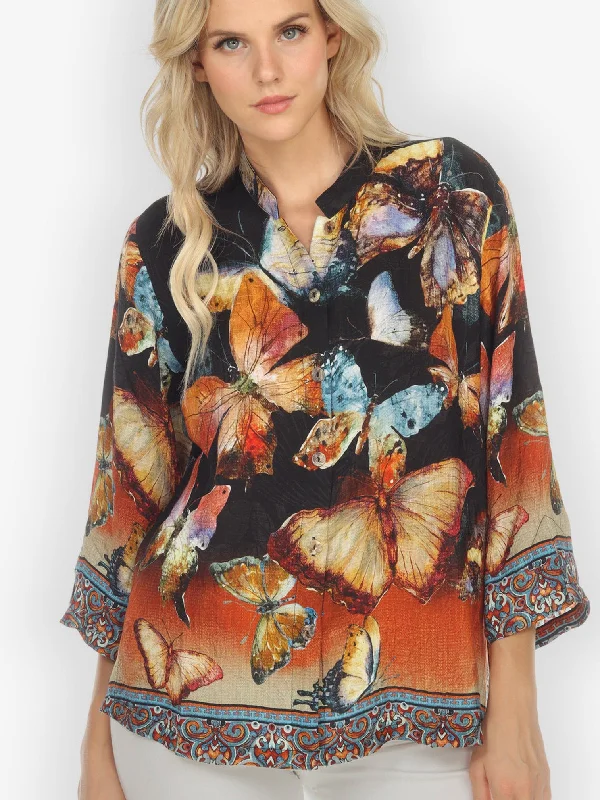 Vintage Butterfly Citron Style Silk Blouse